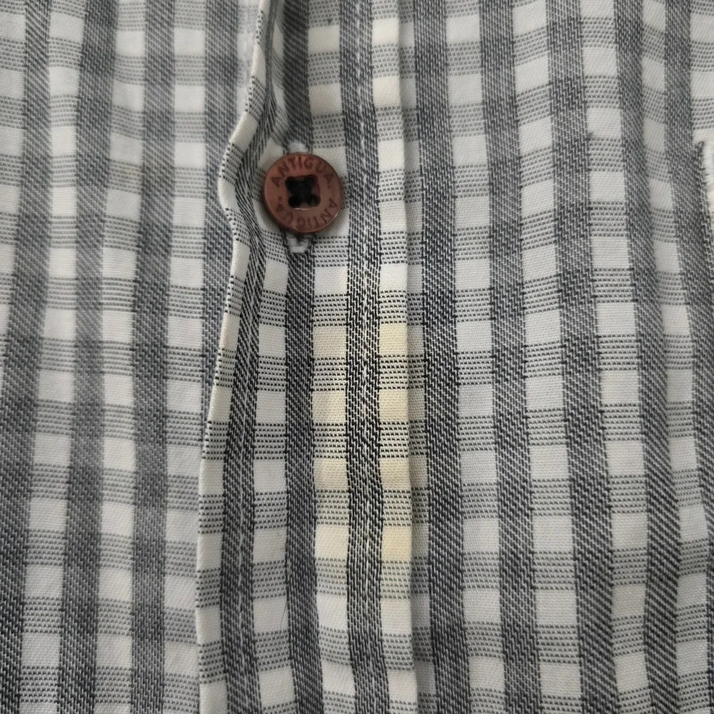 Antigua Mens XL ASU Sun Devils Gingham Button Down Shirt Grey White Long Sleeve